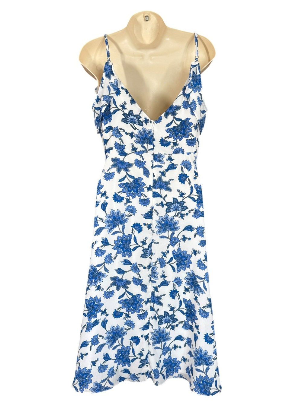 Lulus Arise Blue White Floral Cold Shoulder Midi Dress Wedding Guest M - Picture 4 of 17